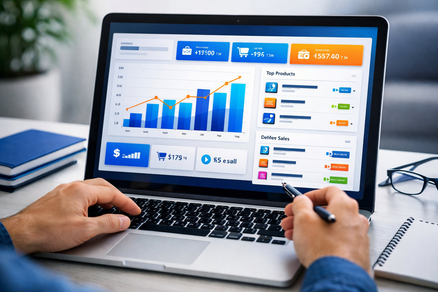 IAbooks dashboard de relatórios e vendas em tempo real com gráficos de desempenho, top produtos e últimas vendas para gerenciar seu negócio digital